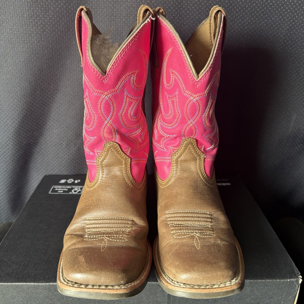Ariat Western Boot Square Toe Leather Pink Upper Girls Size 13